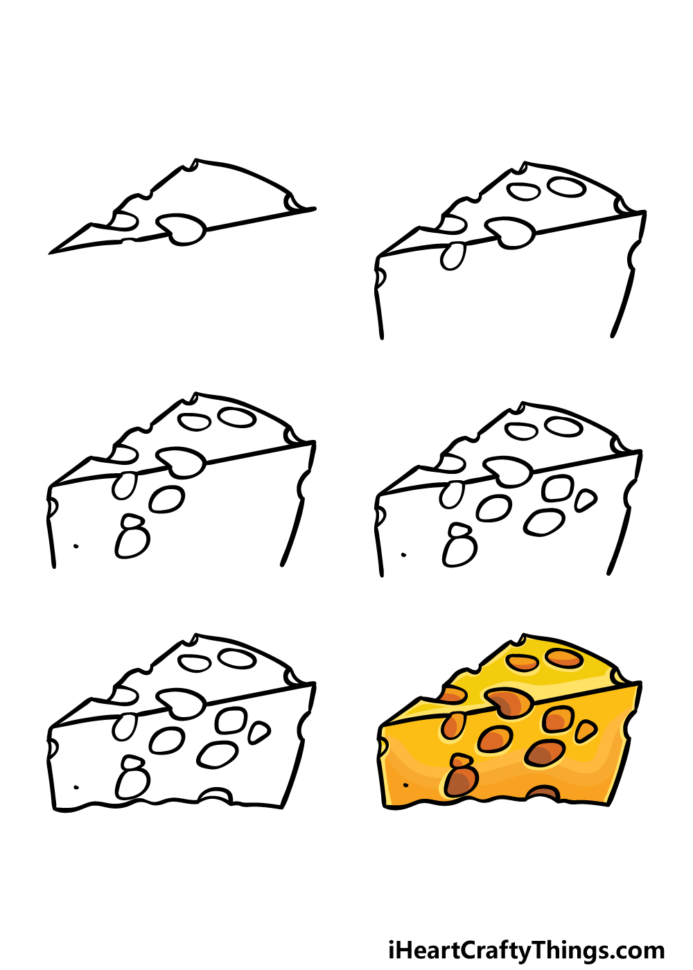 how to draw cheese in 6 steps