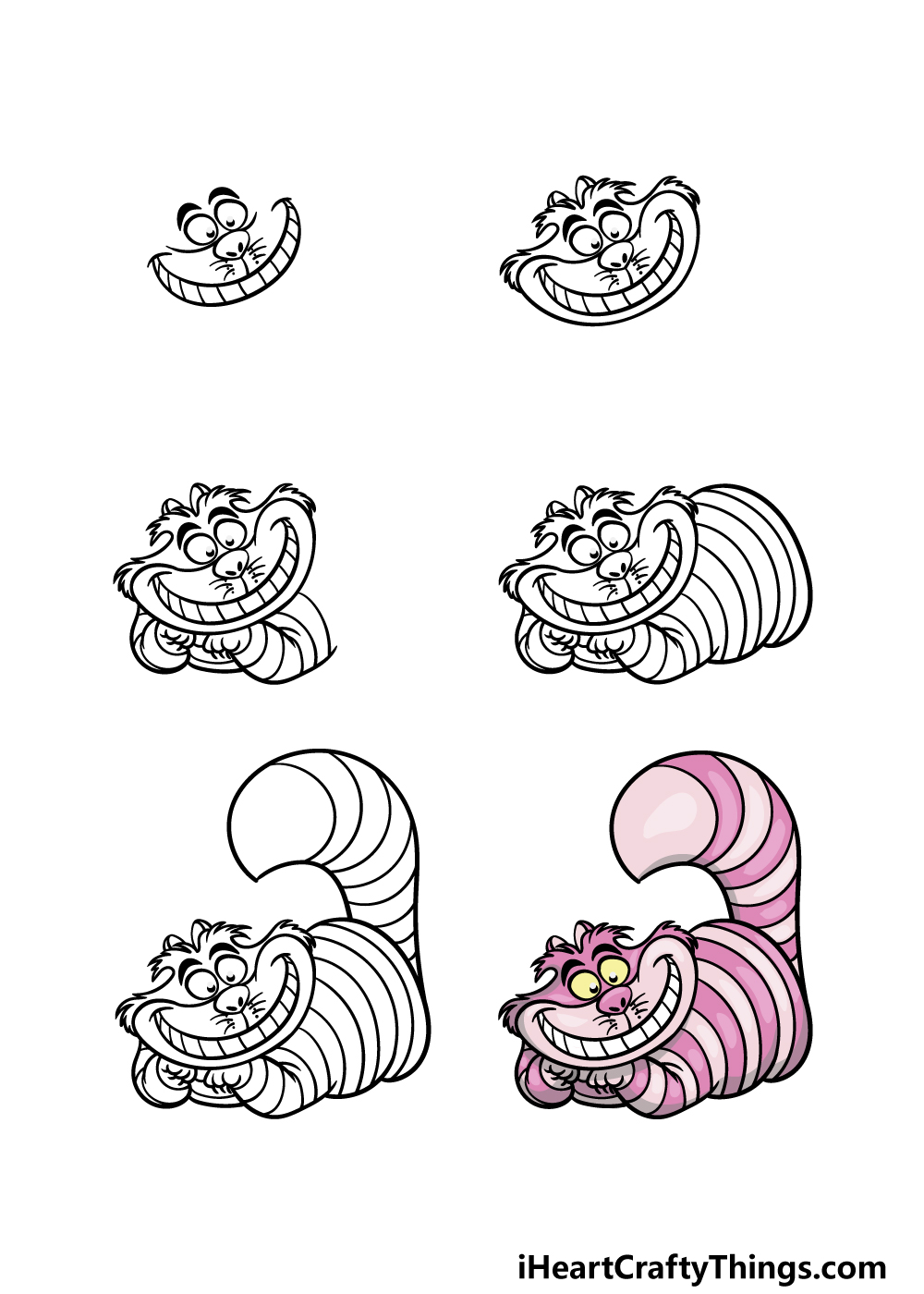 how to draw the Cheshire Cat in 6 steps