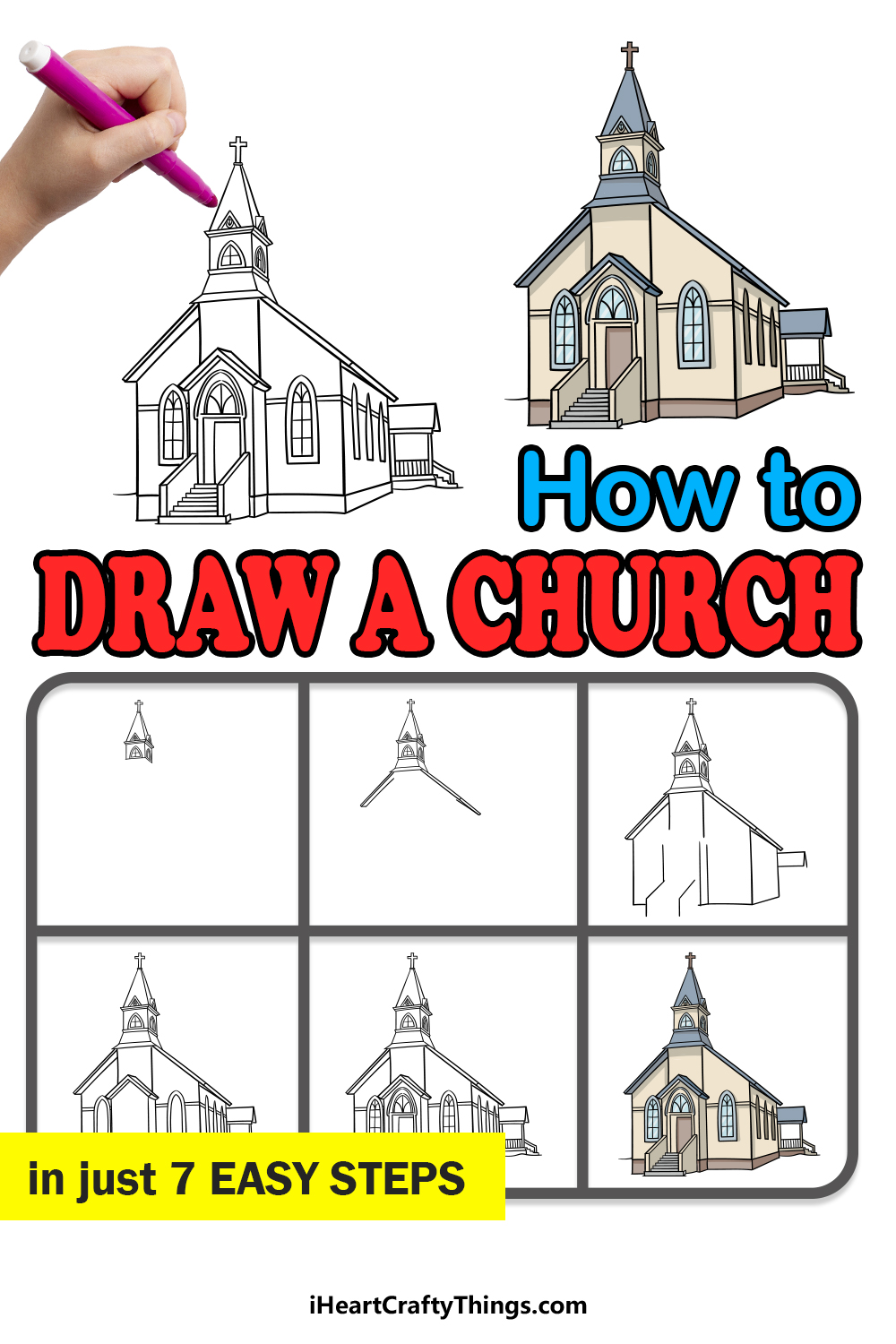 how to draw a church in 7 easy steps