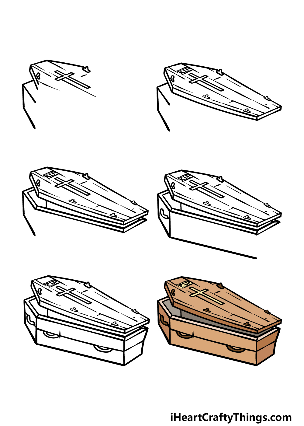 how to draw a coffin in 6 steps