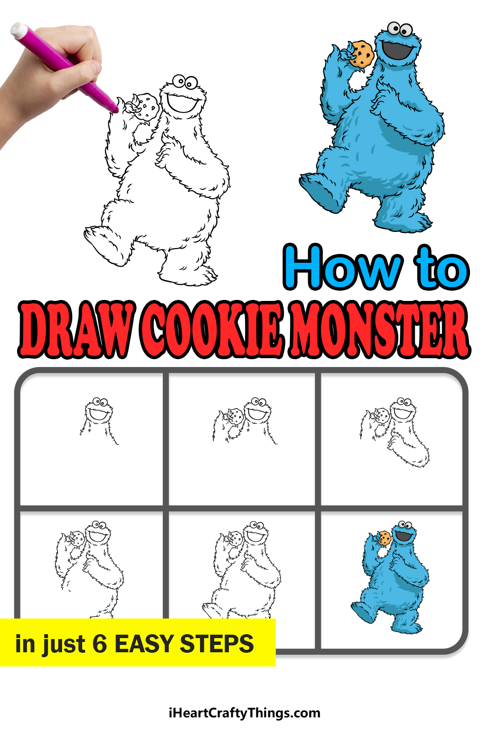 how to draw a cookie monster in 6 easy steps