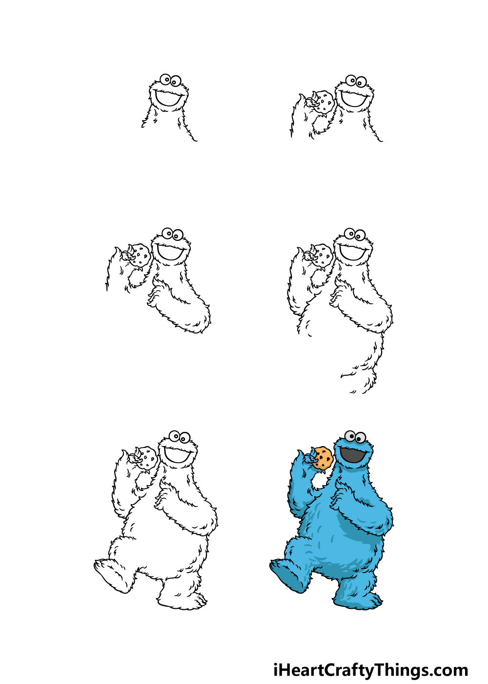 how to draw a cookie monster in 6 steps