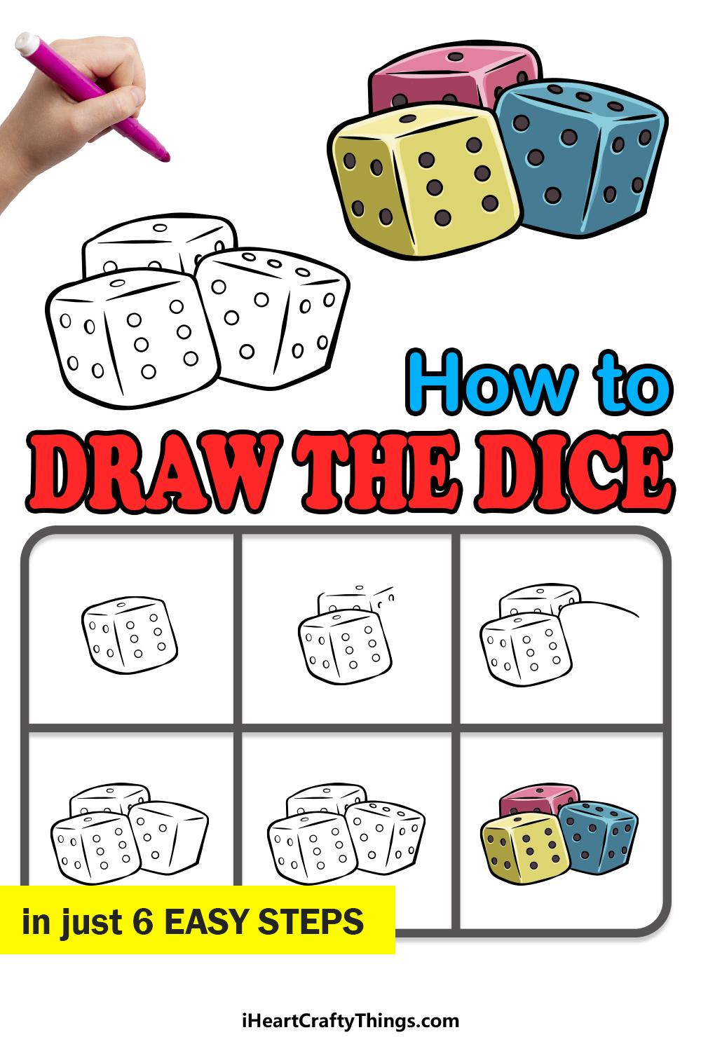 how to draw the dice in 6 easy steps