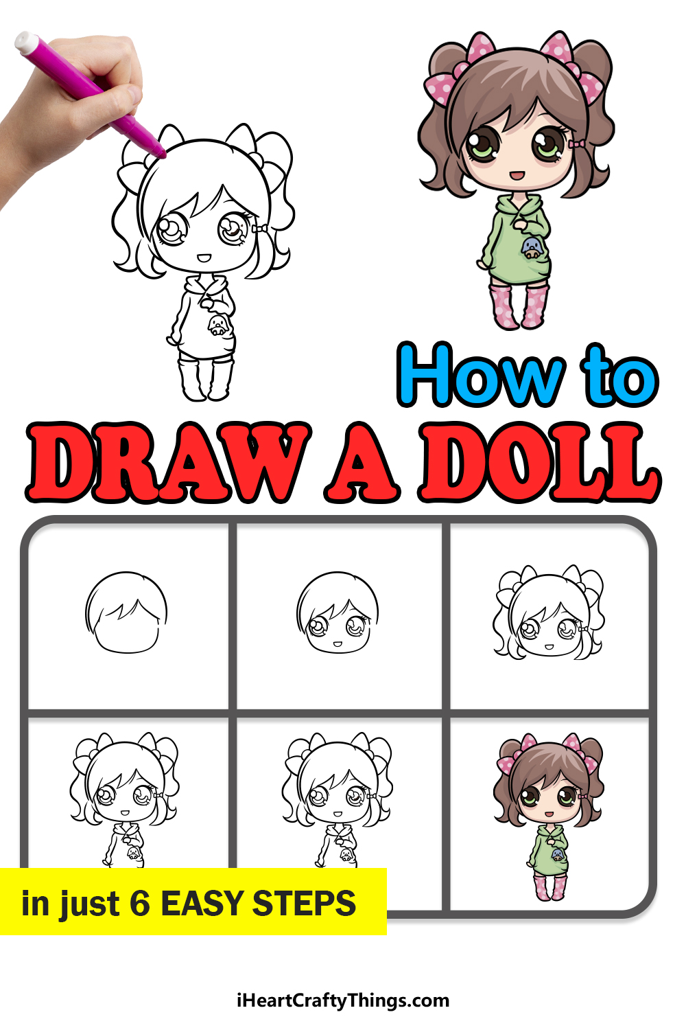 How to Draw a Cartoon Little Girl or a Girl Dolly from the Number 16 : Easy  Drawing Tutorial for Kids | How to Draw Step by Step Drawing Tutorials