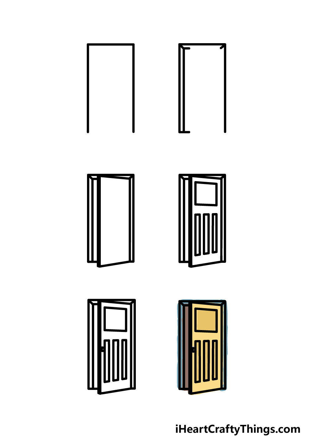 how to draw a door in 6 steps