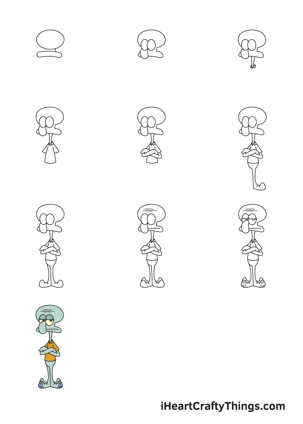 squidward drawings step by step