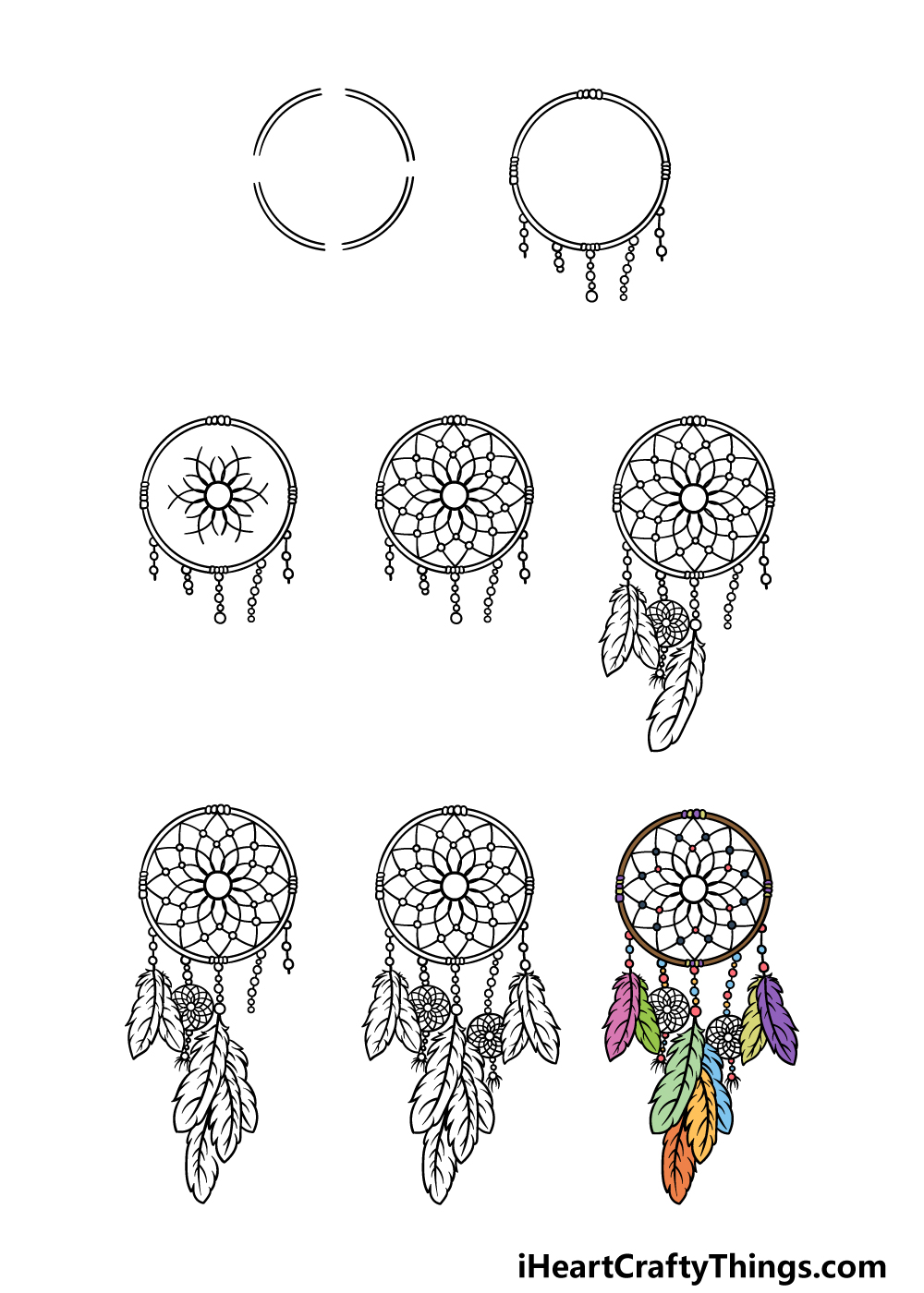 easy dreamcatcher drawing steps