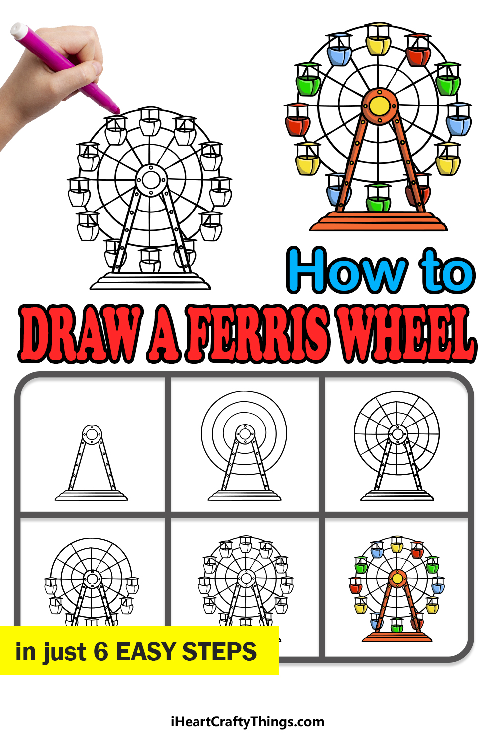 how to draw Ferris Wheel in 6 easy steps