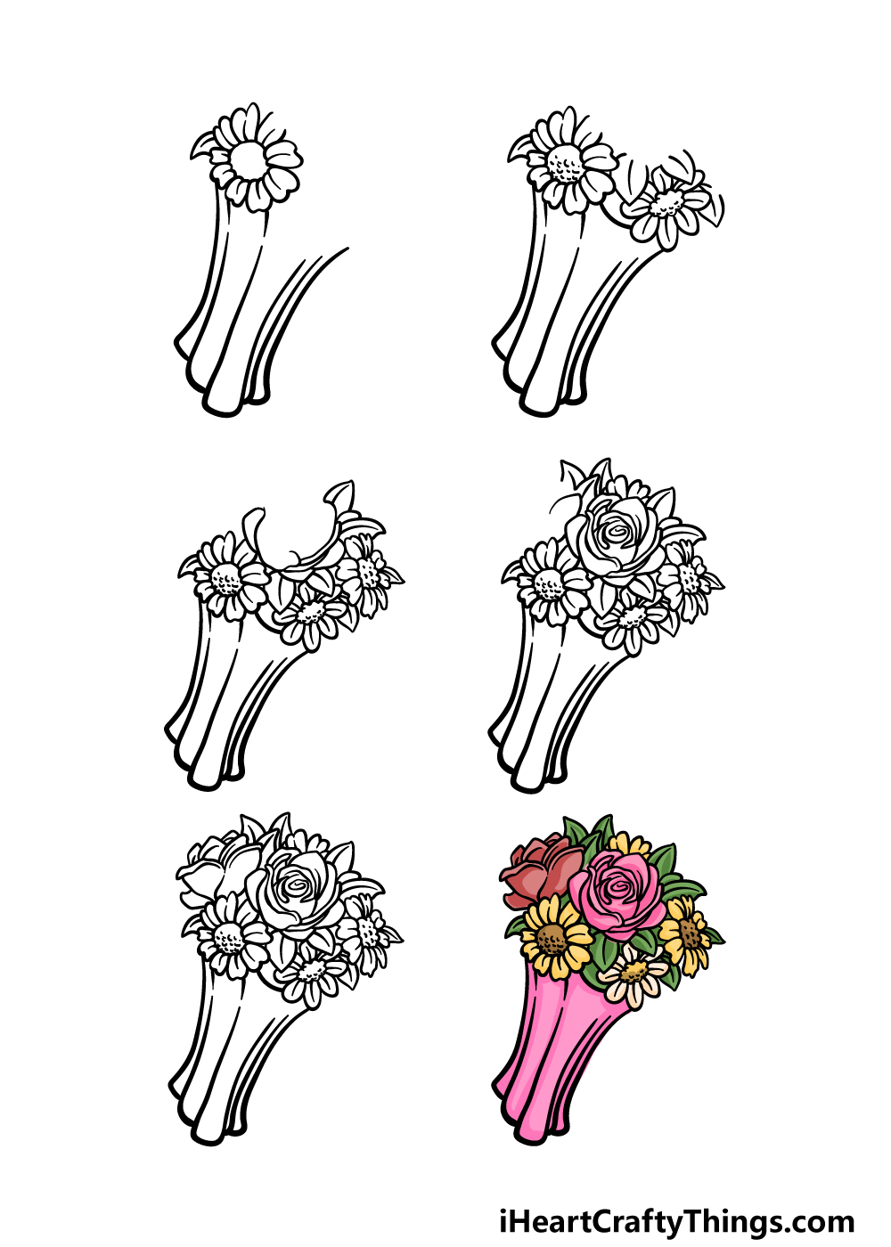 how to draw a flower bouquet in 6 steps