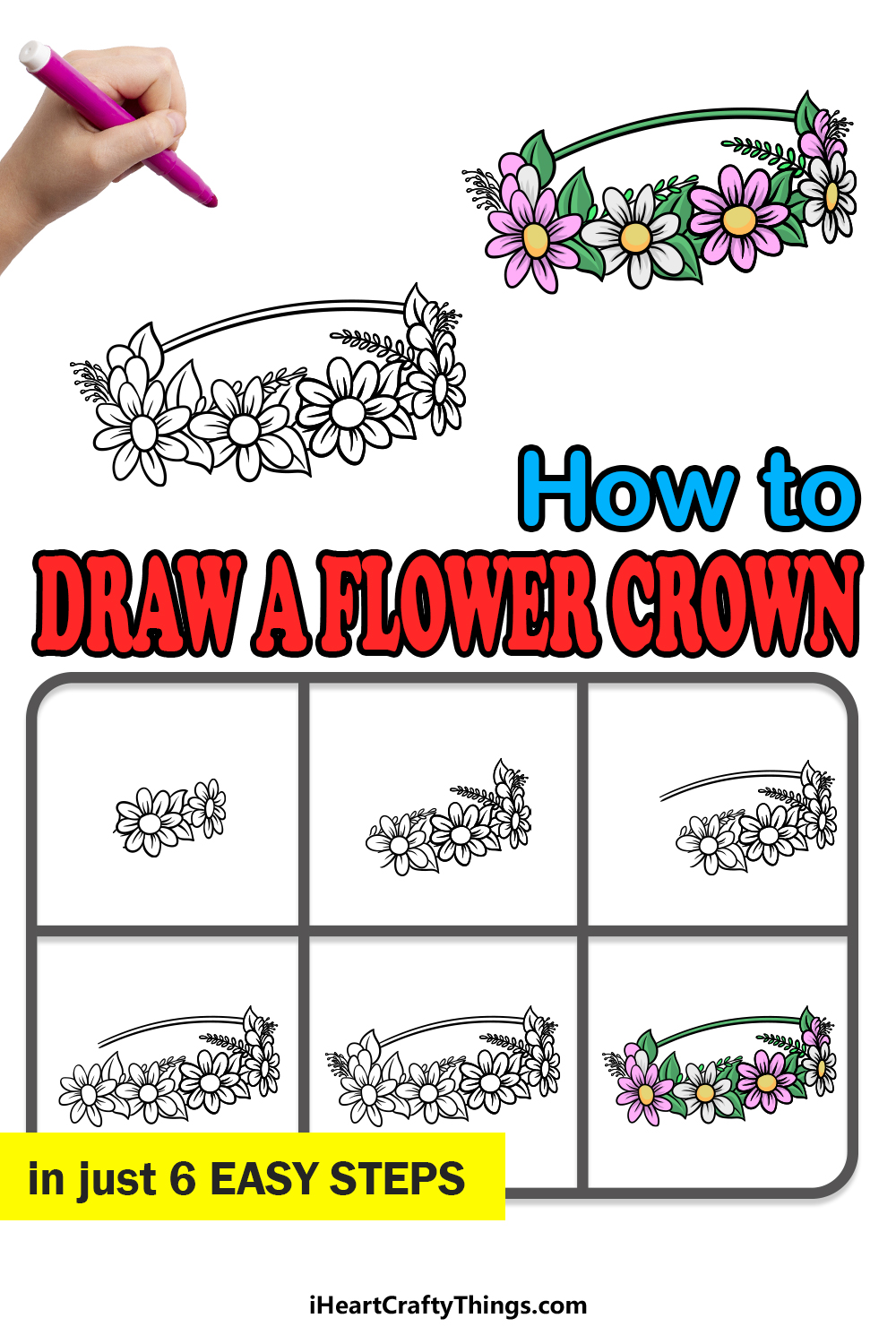 how to draw a flower crown in 6 easy steps