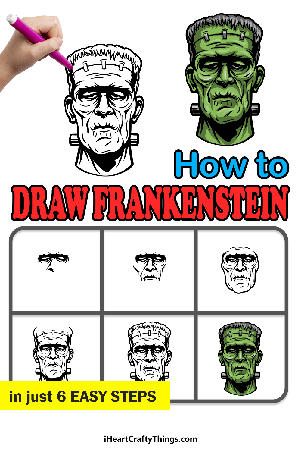 how to Draw Frankenstein in 6 easy steps