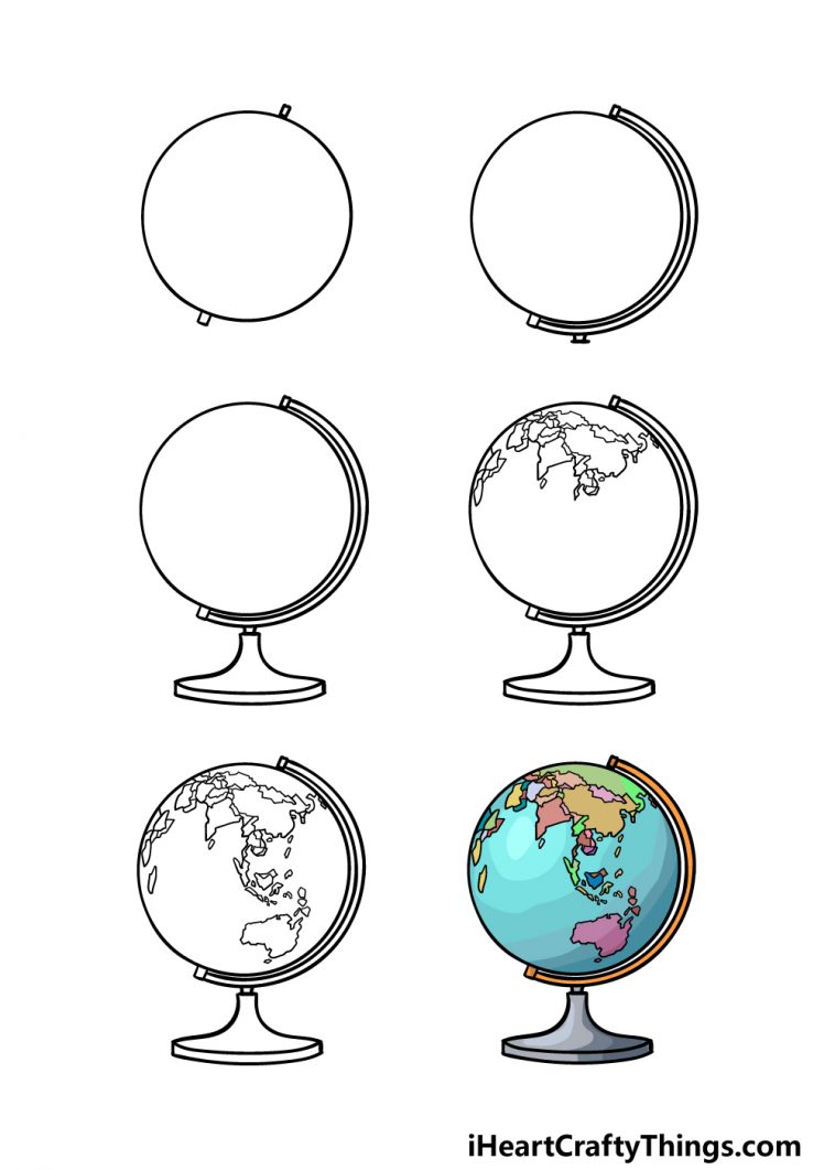 Globe Drawing - How To Draw A Globe Step By Step