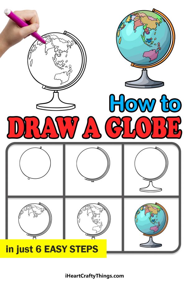 Globe Drawing How To Draw A Globe Step By Step   Globe Steps 608x912 