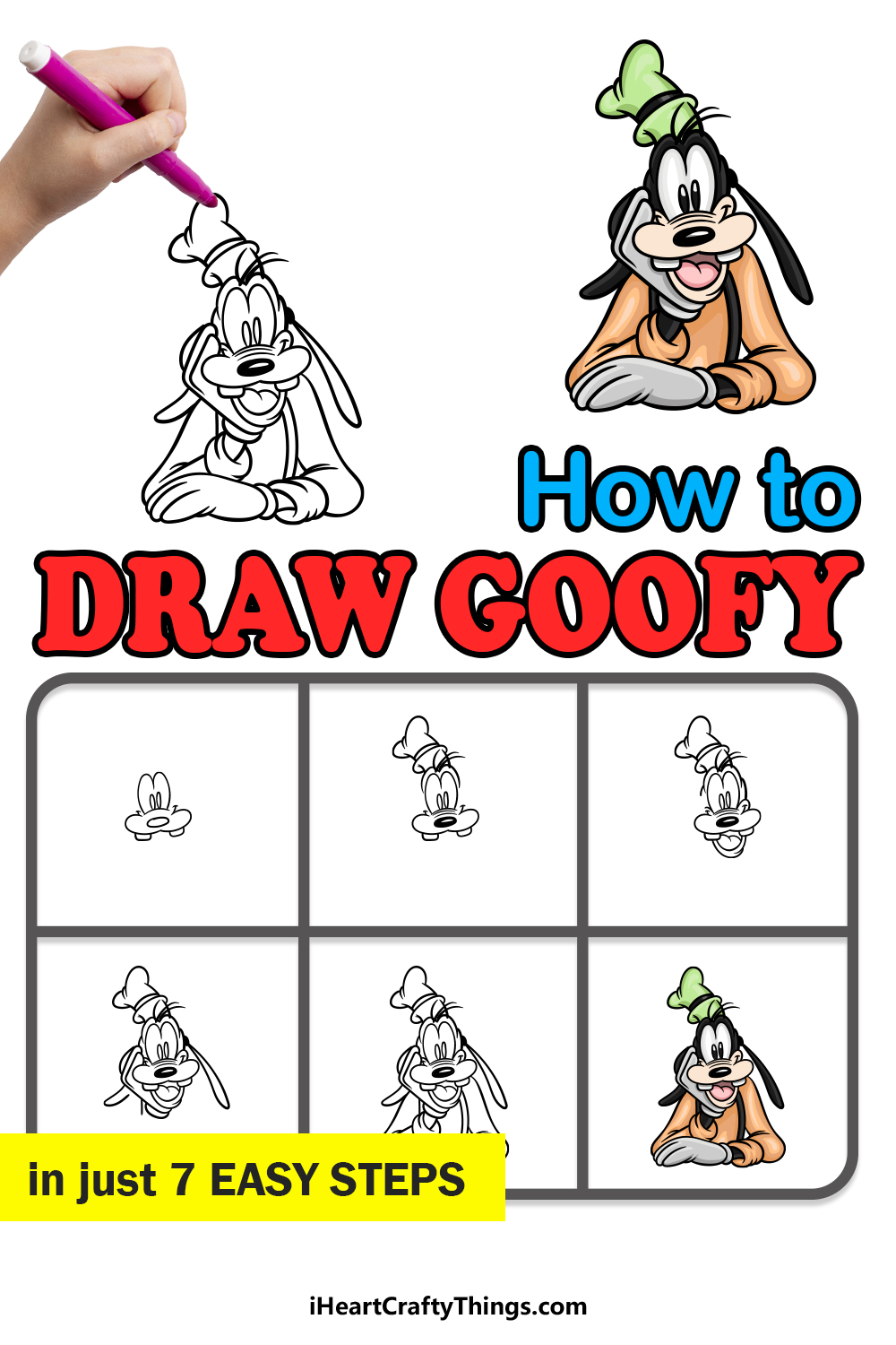 how to draw Goofy in 7 easy steps