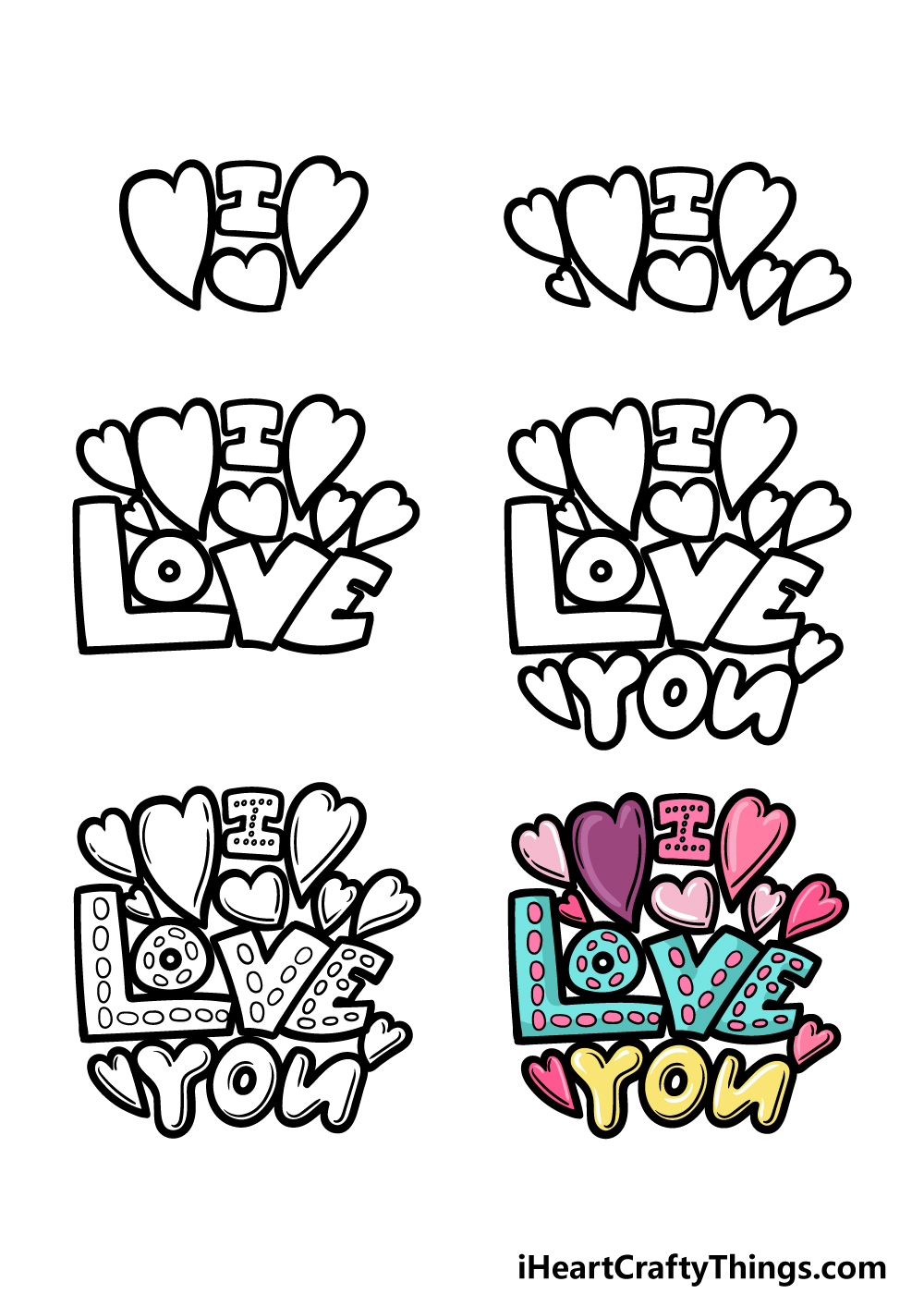 how to draw I Love You in 6 steps