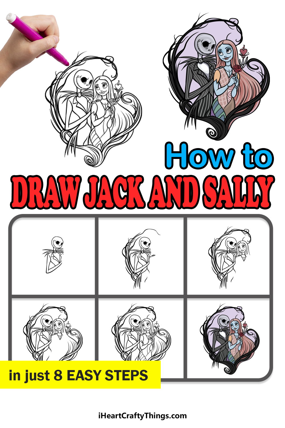 how to draw Jack and Sally in 8 easy steps