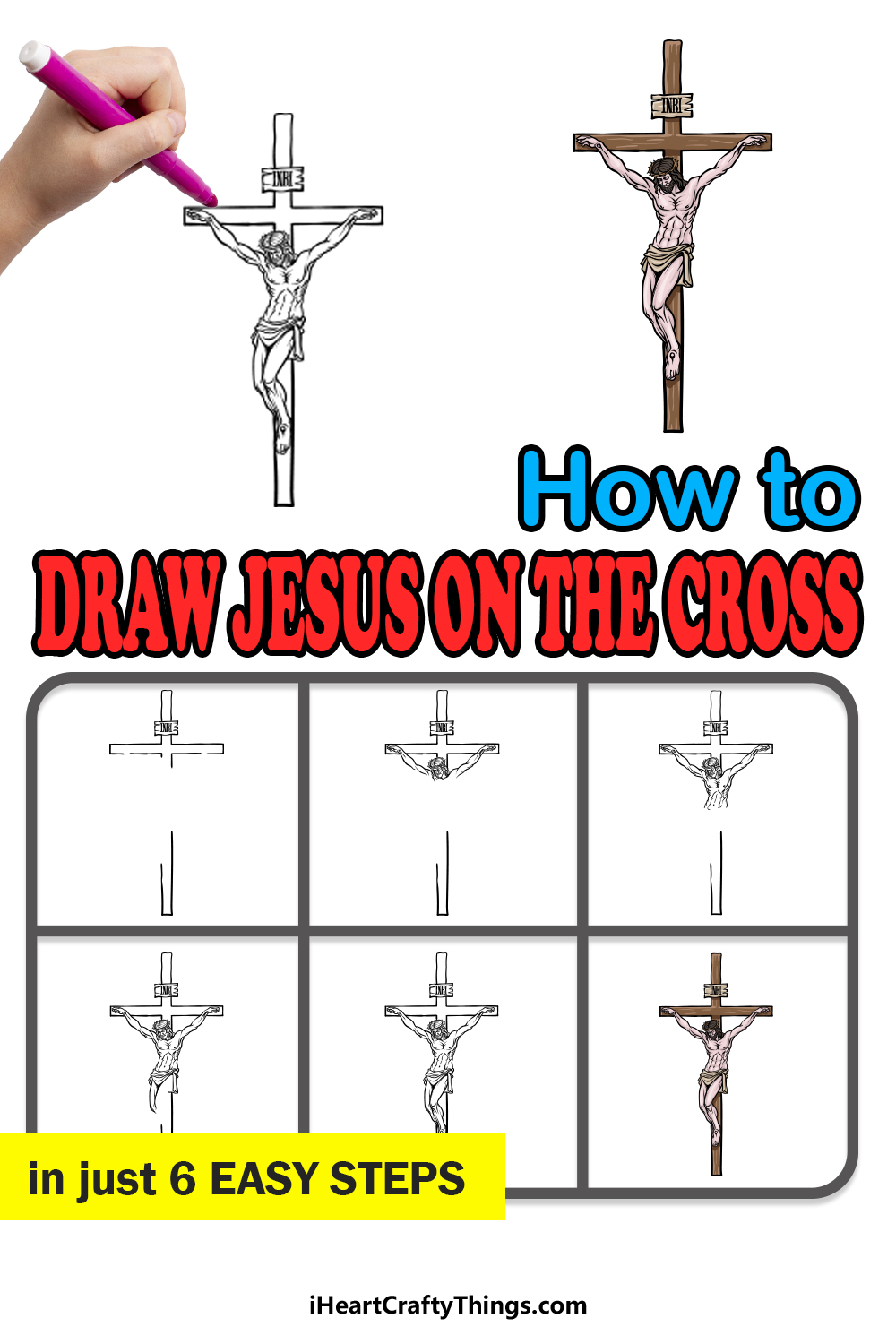 how to draw Jesus on the Cross in 6 easy steps