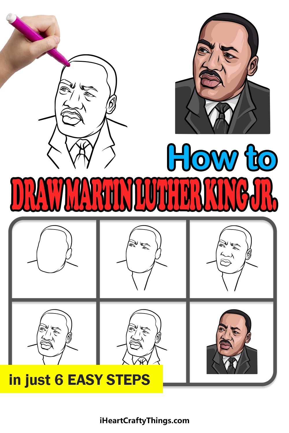 how to draw martin luther king jr step by step for kids