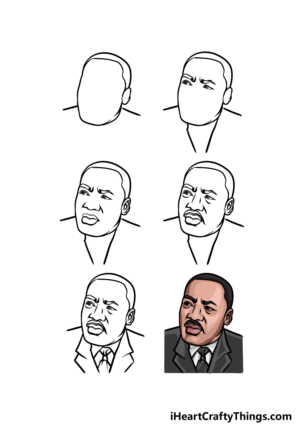 how to draw Martin Luther King Jr. in 6 steps