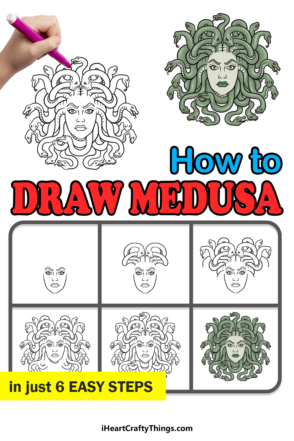 how to draw Medusa in 6 easy steps