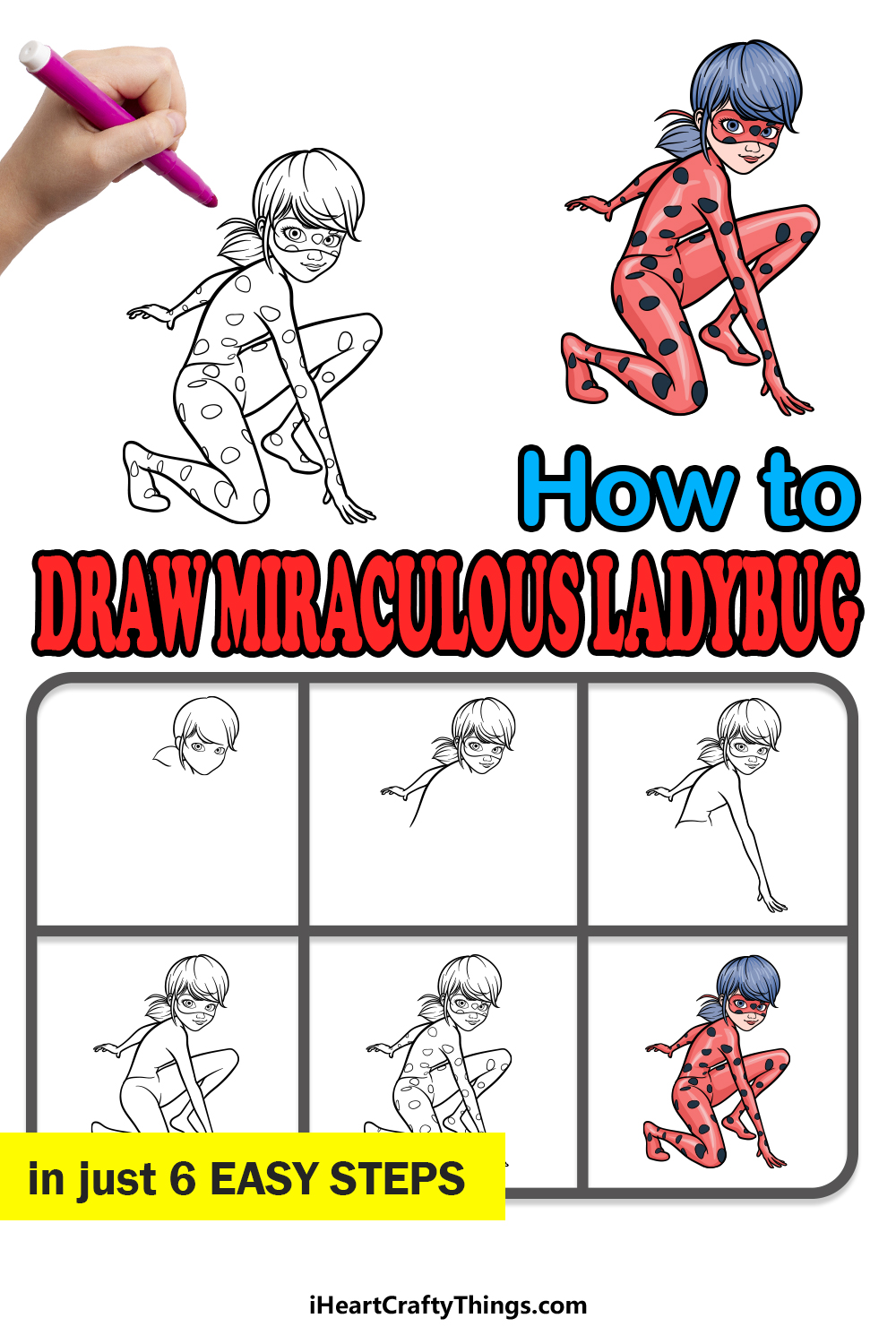 how to draw Miraculous Ladybug in 6 easy steps