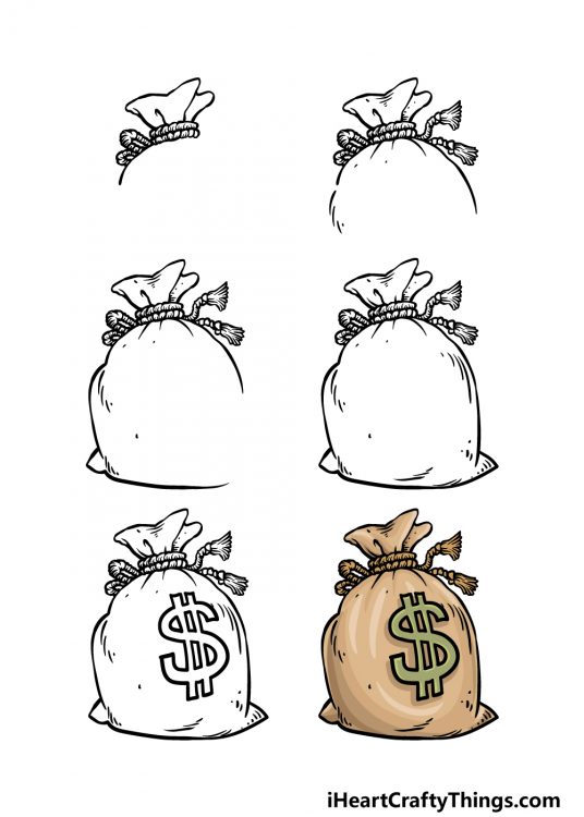 Money Bag Drawing How To Draw A Money Bag Step By Step