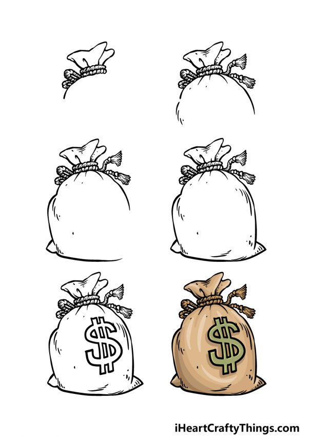 Money Bag Drawing How To Draw A Money Bag Step By Step