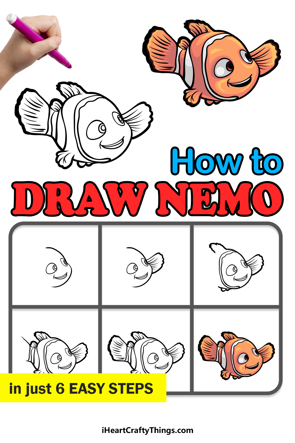 How to draw Nemo in 6 easy steps