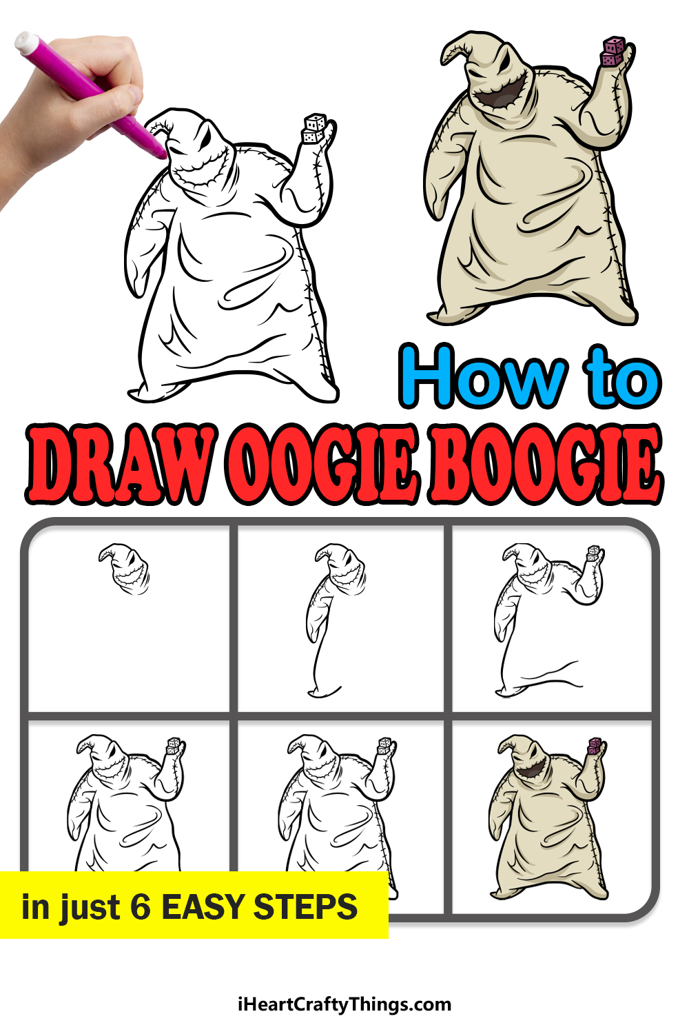 how to draw oogie boogie in 6 easy steps