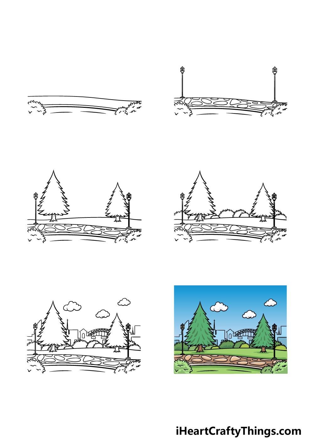 how to draw a park in 6 steps