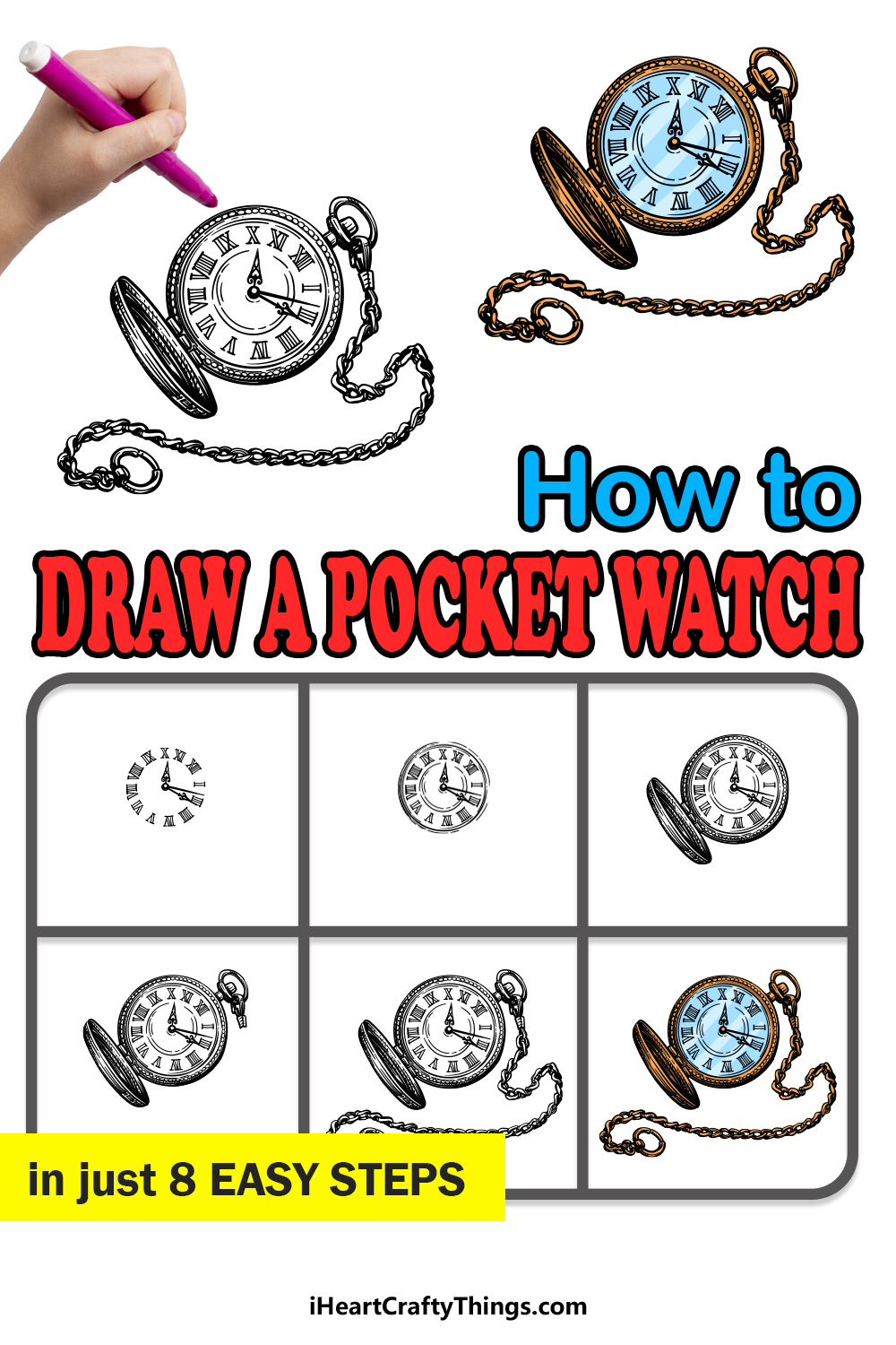 how to draw a pocket watch in 8 easy steps