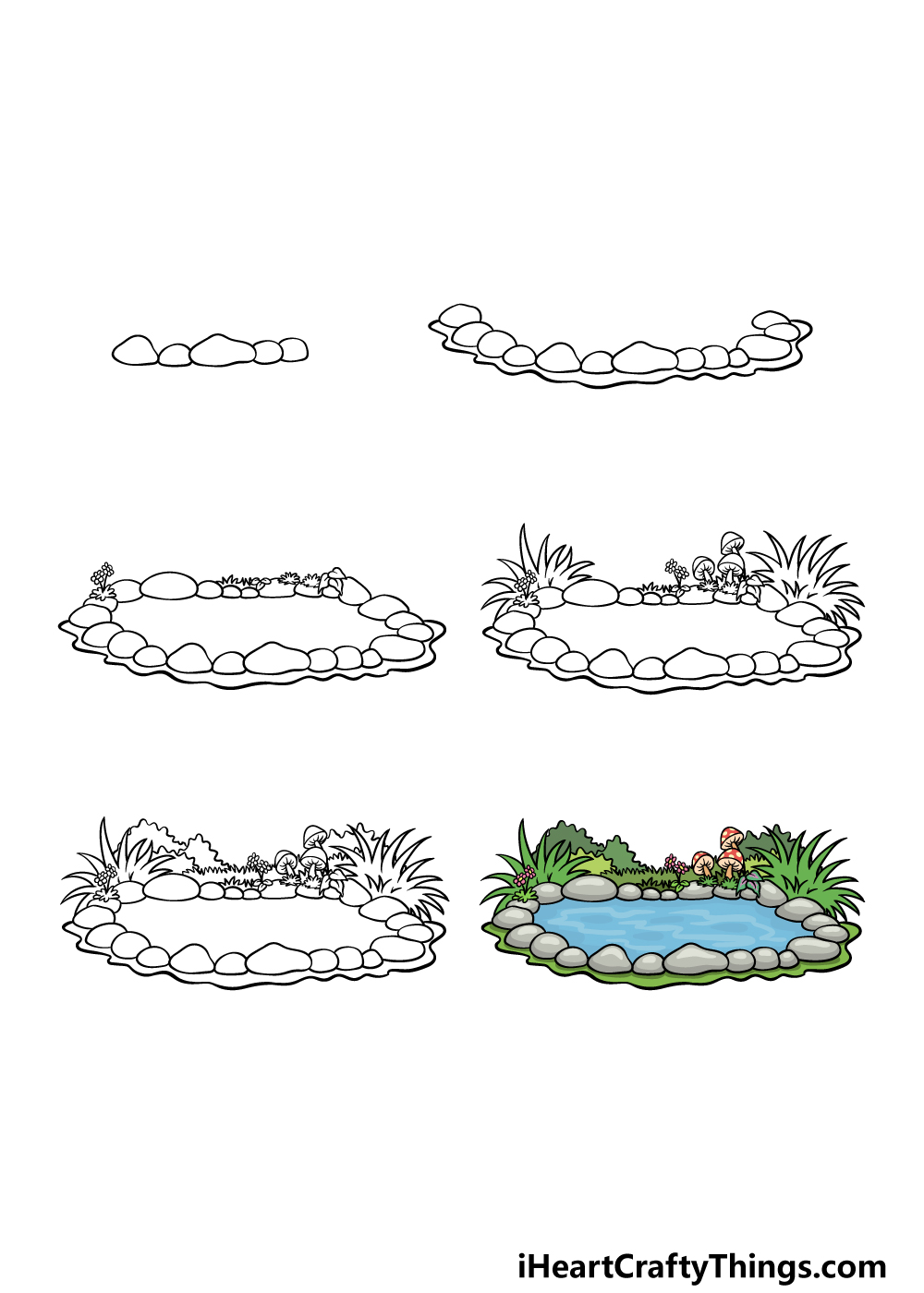 how to draw a pond in 6 steps