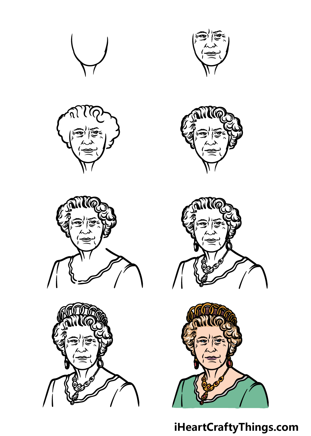 how to draw the Queen in 8 steps