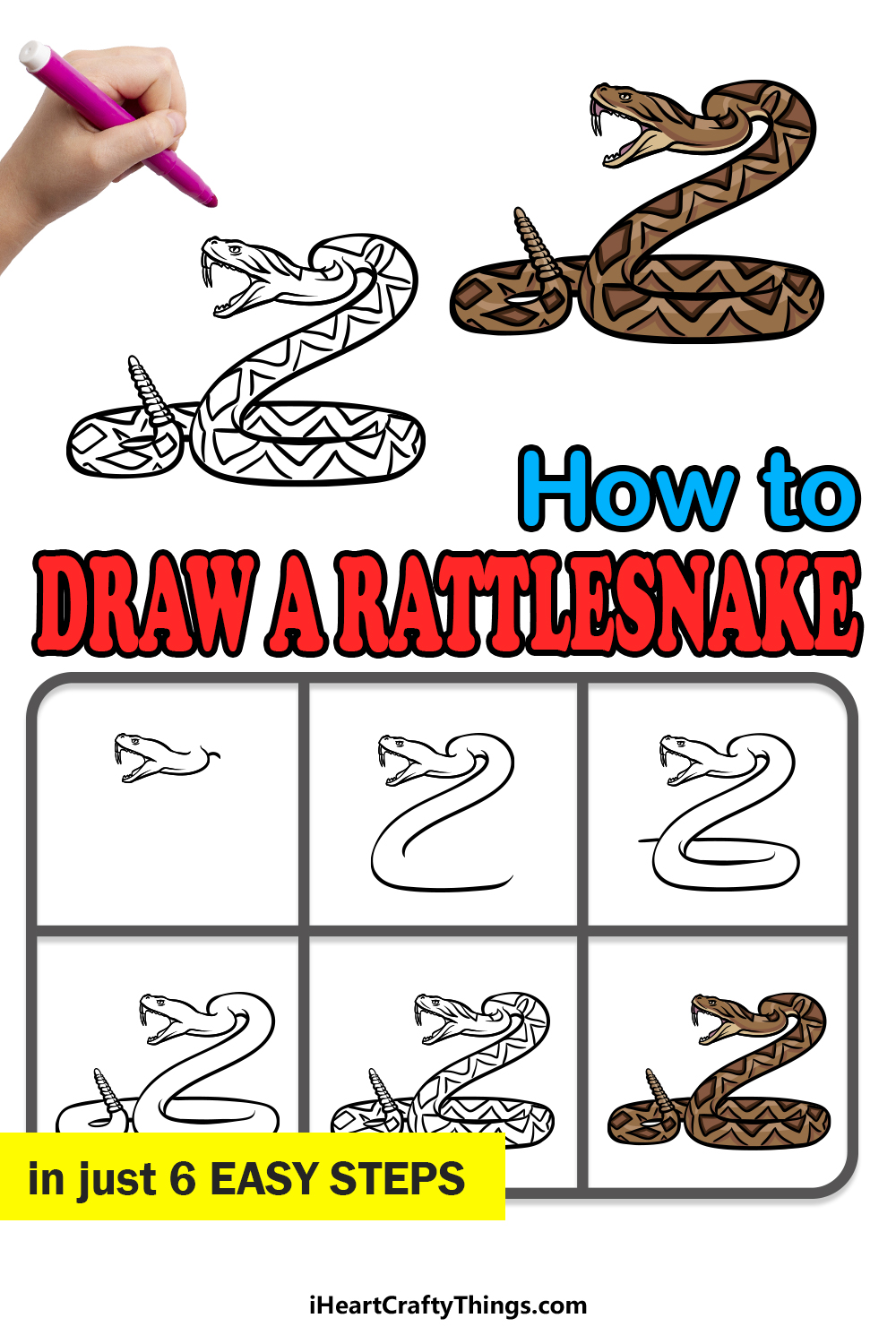 how to draw a rattlesnake in 6 easy steps