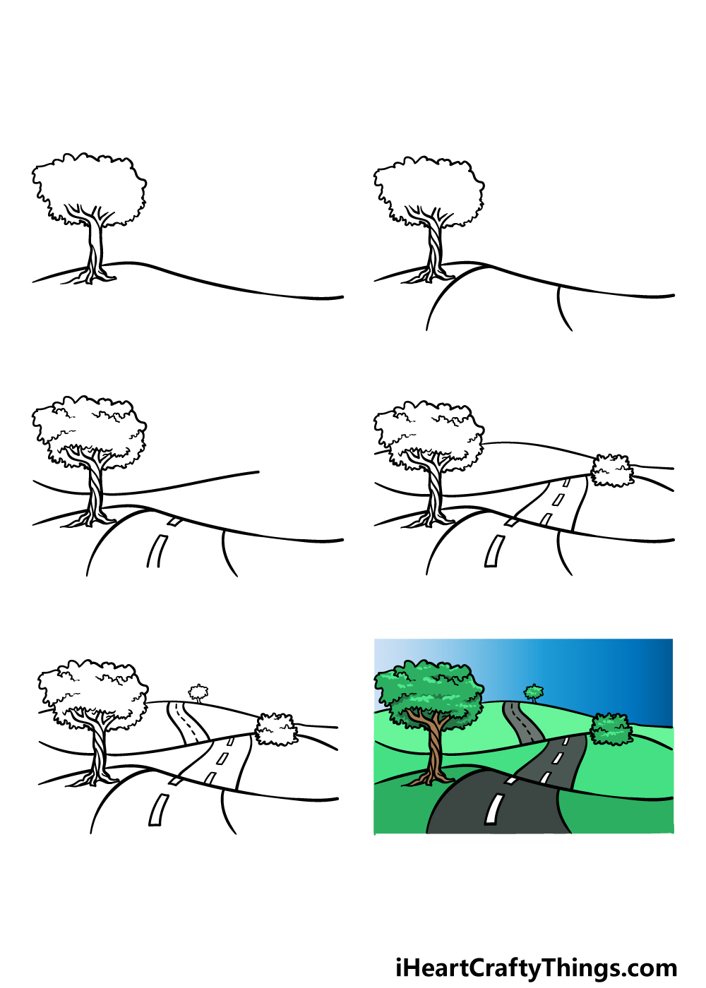 how to draw a road in 6 steps