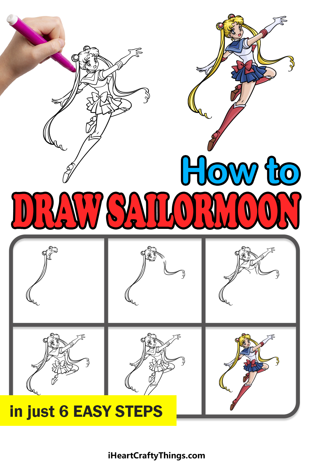 how to draw Sailor Moon in 6 easy steps