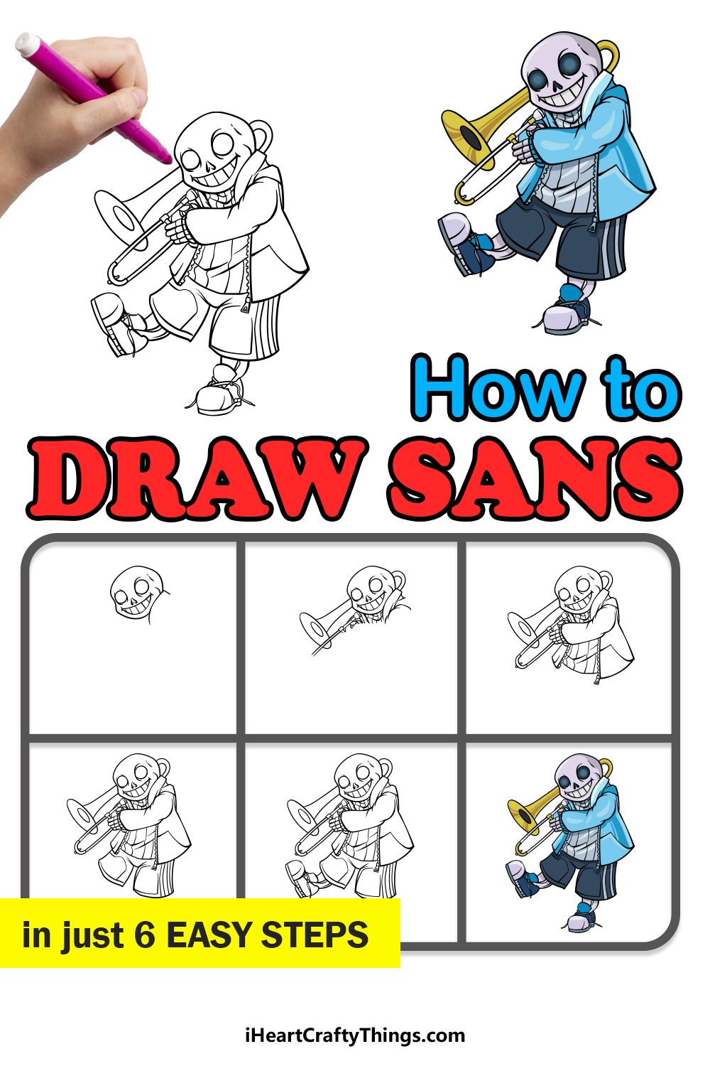 how to draw sans in 6 easy steps