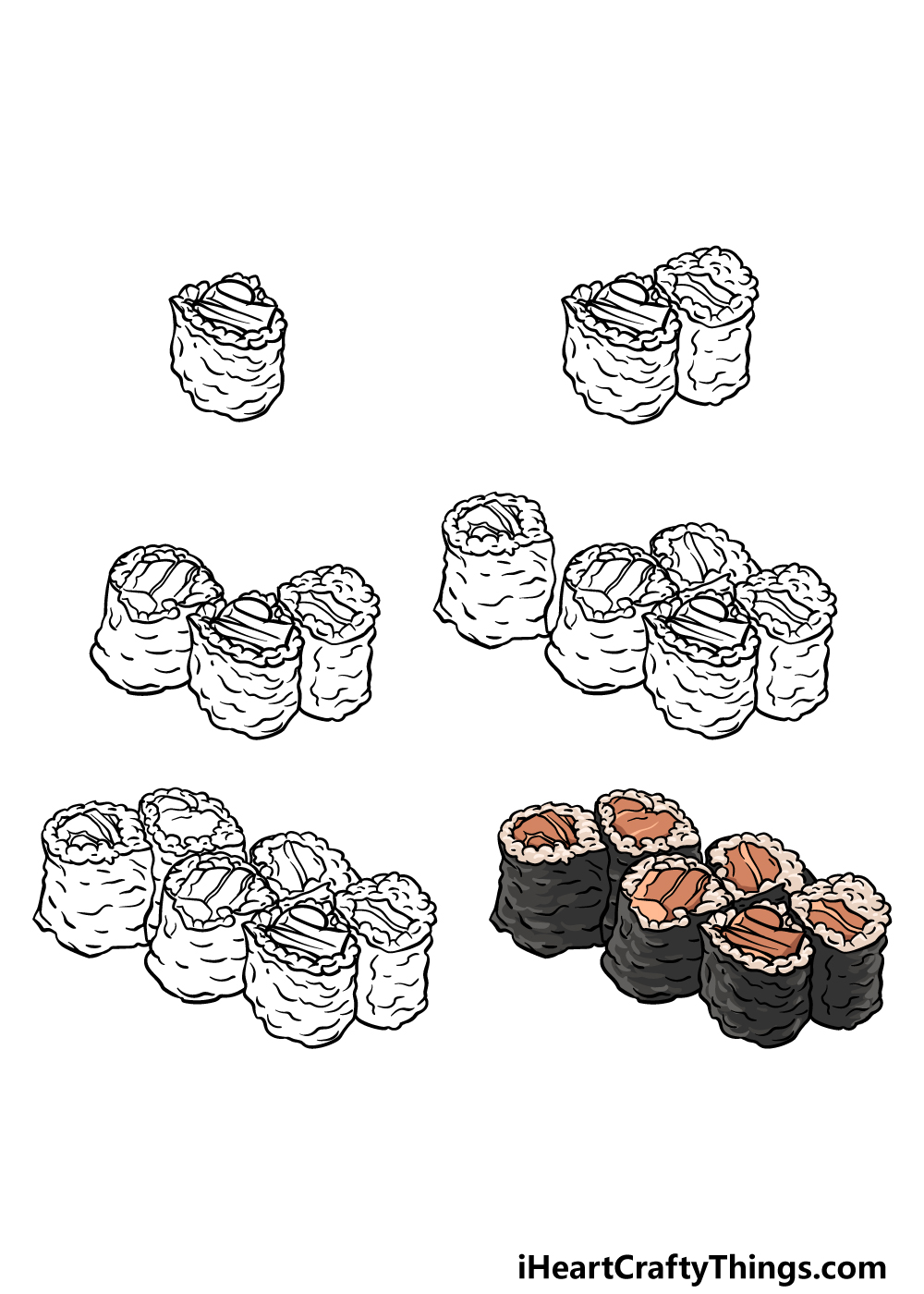how to draw sushi in 6 steps