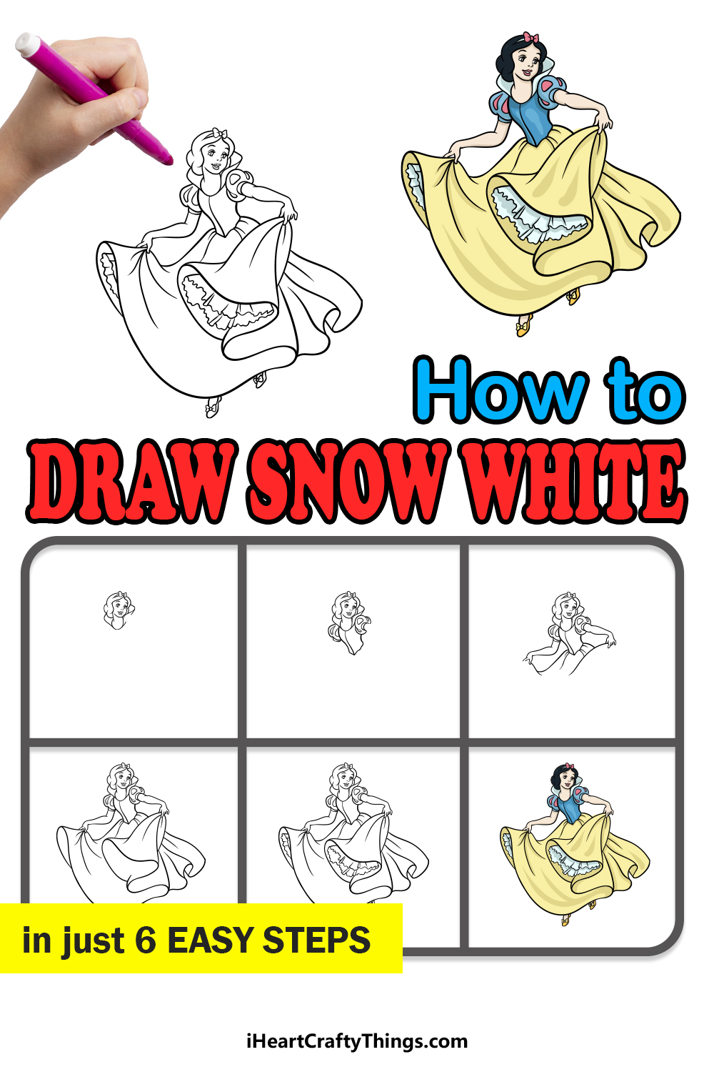 how to draw Snow White in 6 easy steps