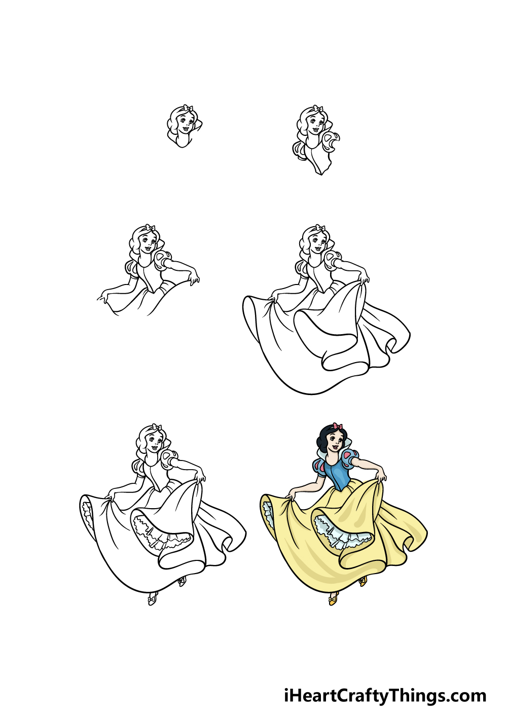 how to draw Snow White in 6 steps