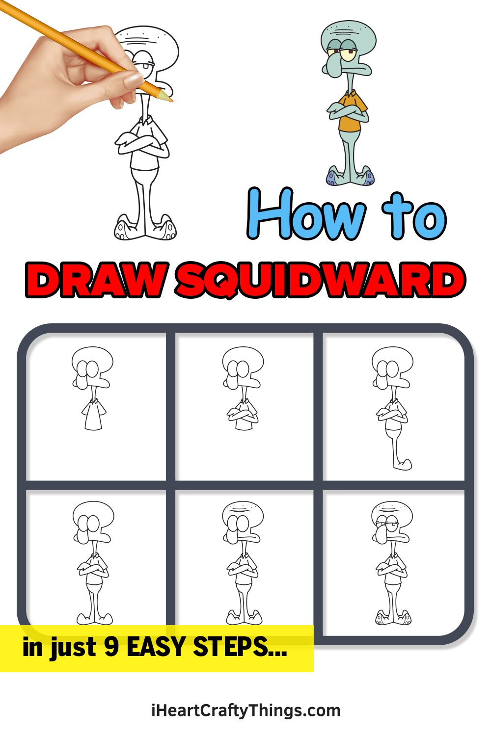 how to draw Squidward in 9 easy steps