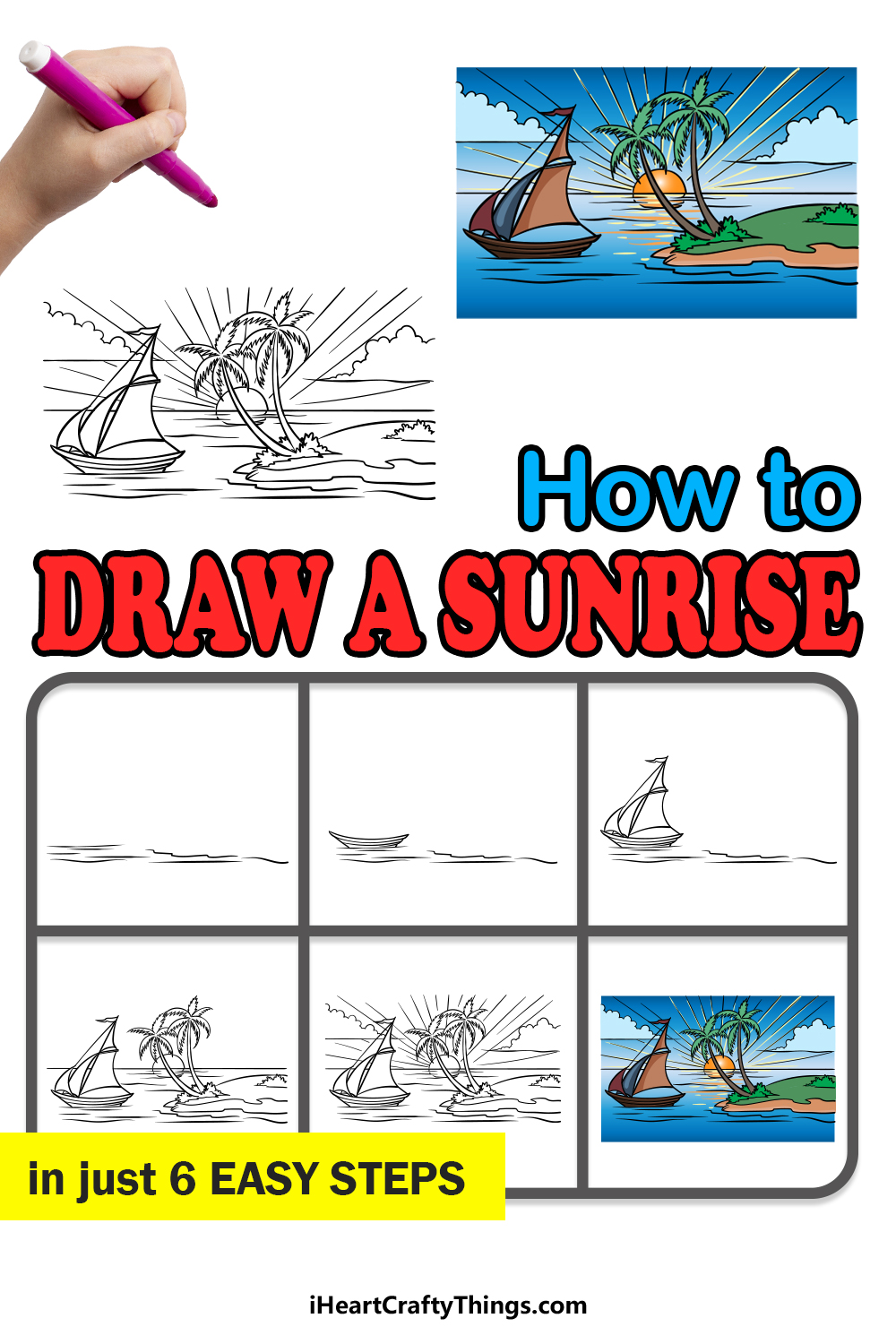 how to draw a sunrise in 6 easy steps