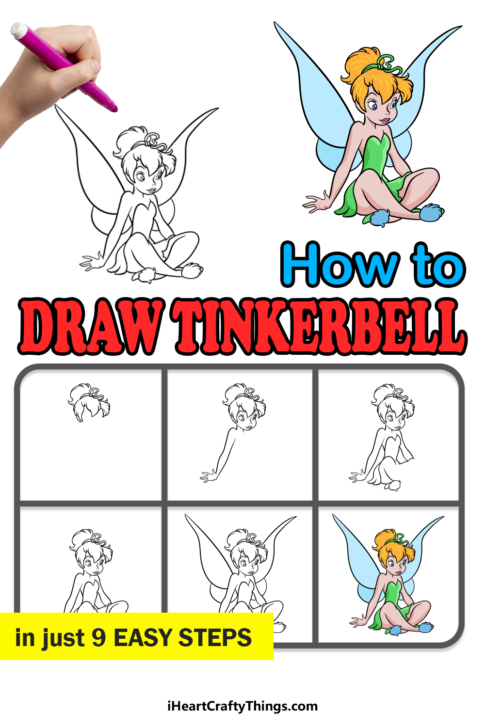 how to draw Tinkerbell in 9 easy steps