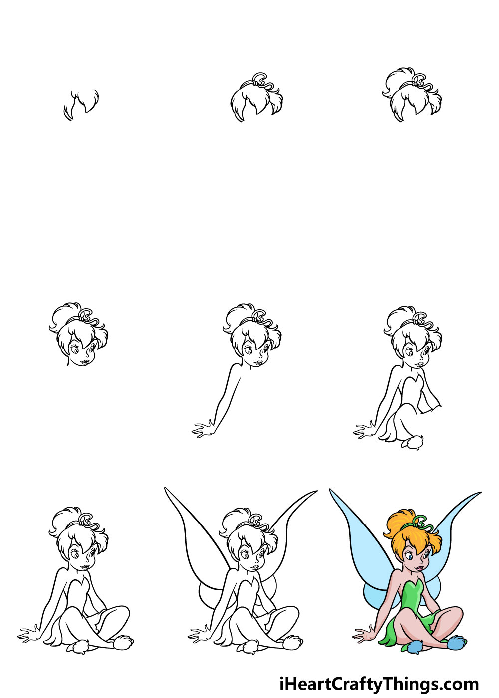 how to draw Tinkerbell in 9 steps