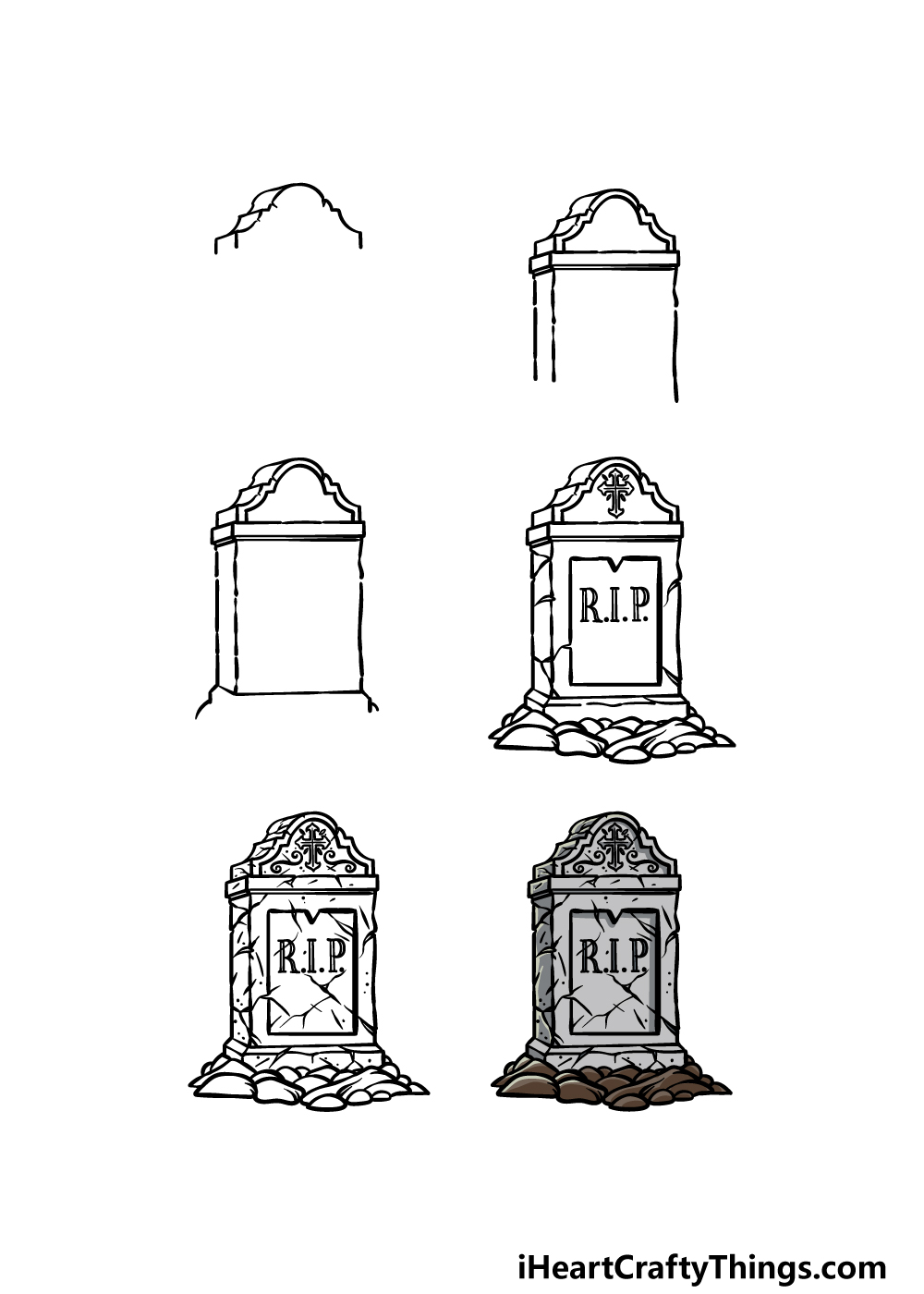 how to draw a tombstone in 6 steps