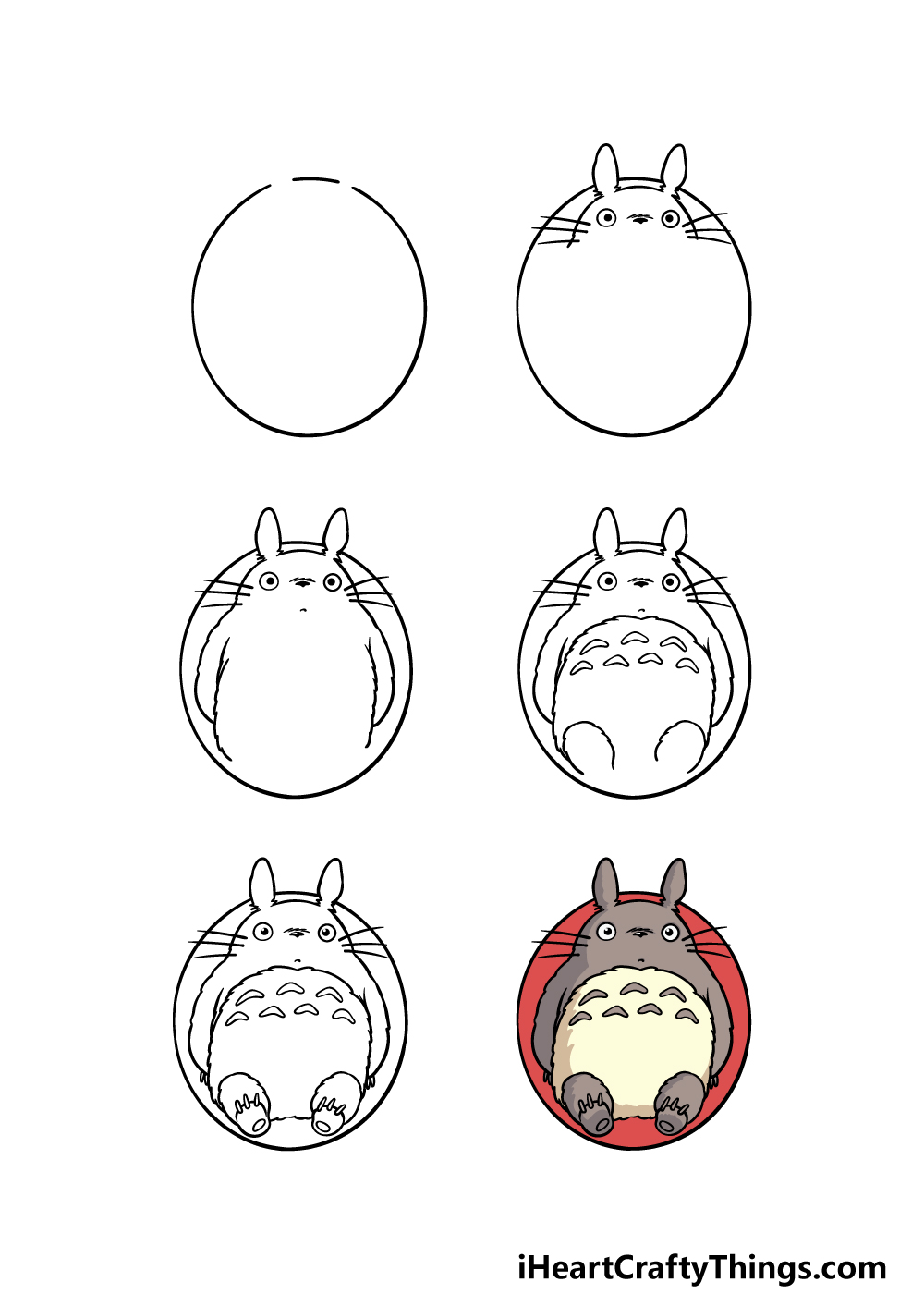 how to draw Totoro in 6 steps