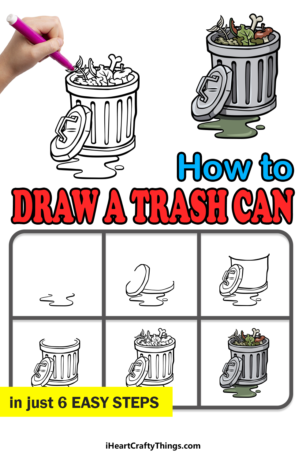 how to draw a trash can in 6 easy steps