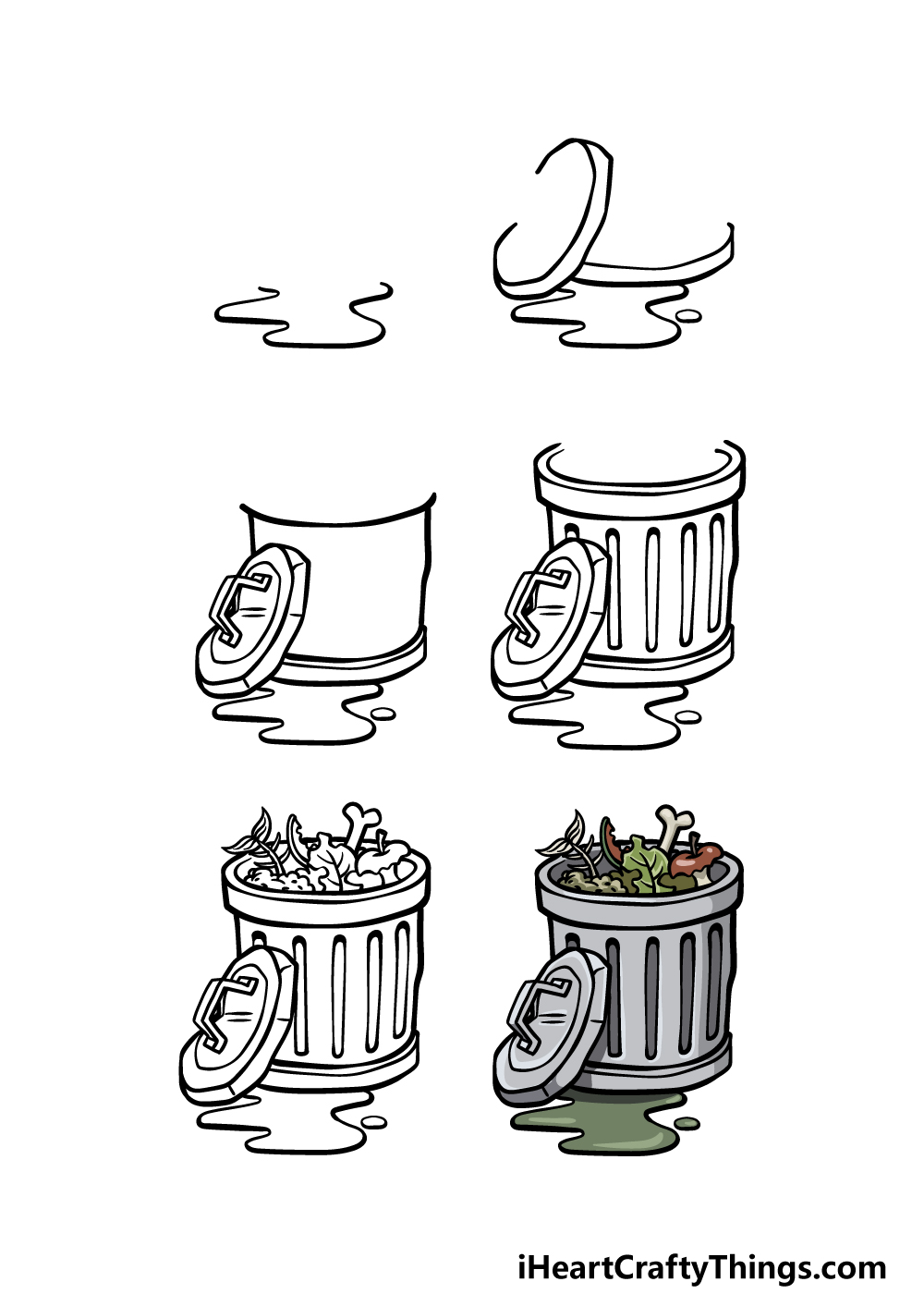 how to draw a trash can in 6 steps