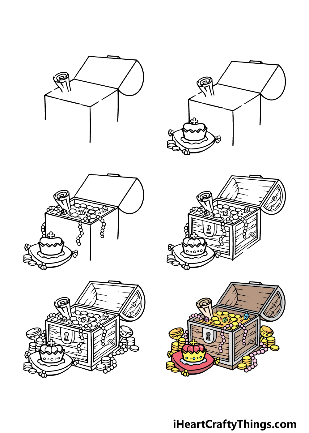 how to draw a treasure chest in 6 steps