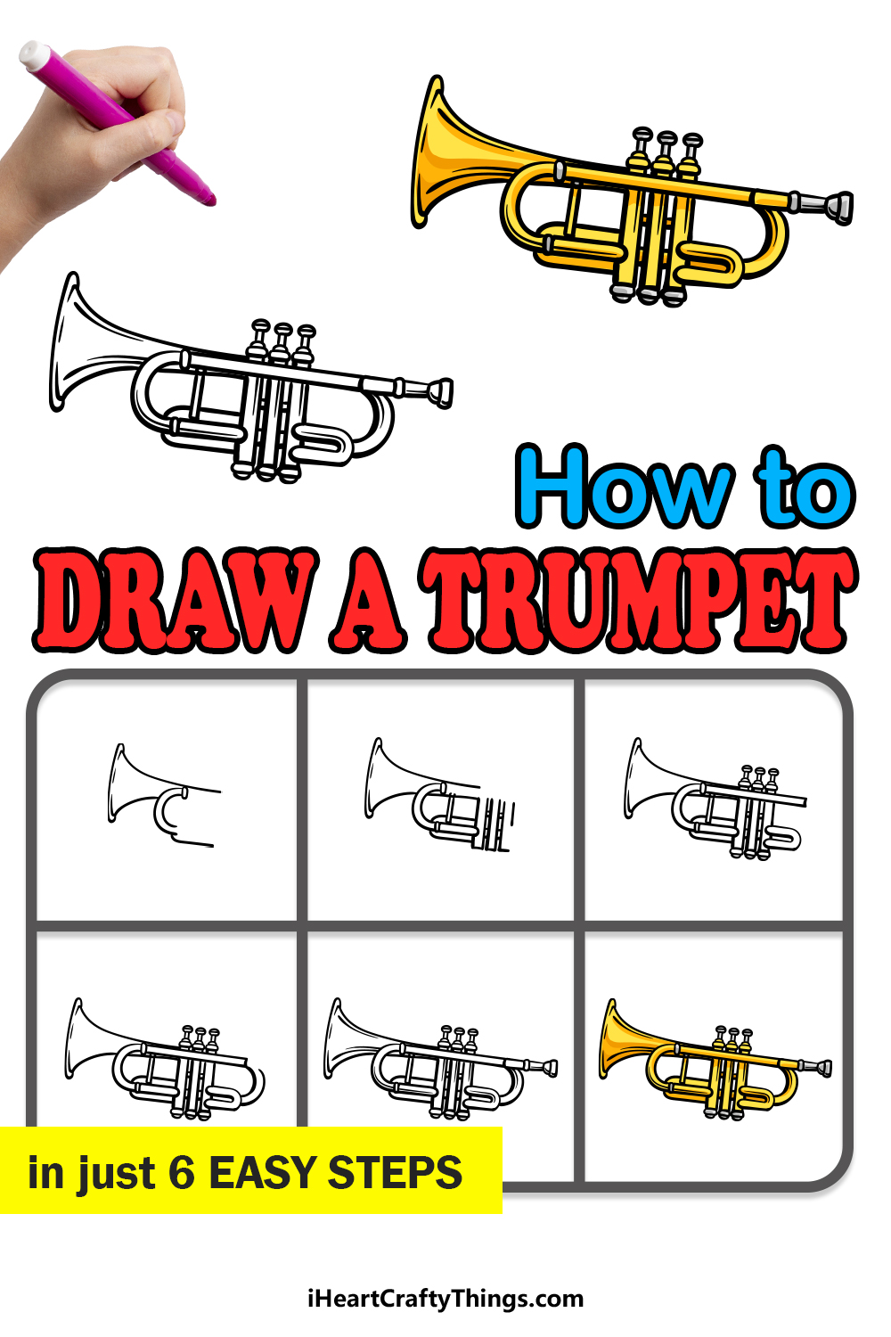 Trumpet Drawing - How To Draw A Trumpet Step By Step